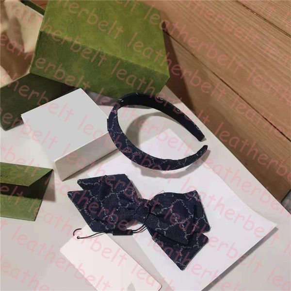

classic letter headband multi layer bow hair barrettes designer denim hair hoop womens fashion headdress, Silver