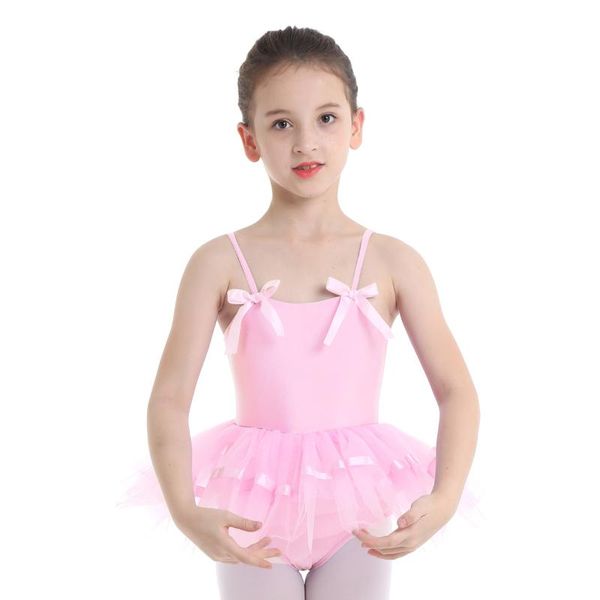 Mädchenkleider Kinder Mädchen Kind Ballett Tanz Performance Tanzkleidung Spaghetti Schultergurte mit Fliegen Gymnastik Trikot Tutu Kleid