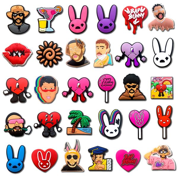 

bad bunny shoe charms parts accessories decoration for croc clog sandals cartoon girls boys kids teens men women adts party favor mix random, White;pink