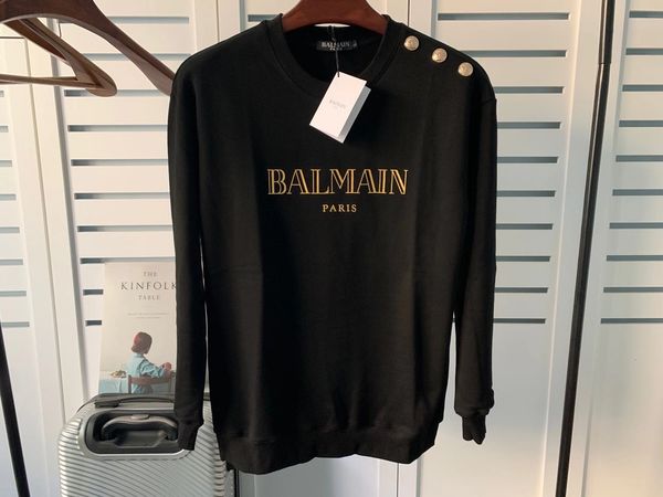 

women's hoodies & sweatshirts designer autumn and winter new balman shoulder gold button cotton loose pullover long sleeve sweater for, Black