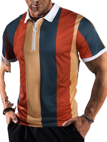 

men color block quarter o-ring zipper polo shirt x4wg#, White;black