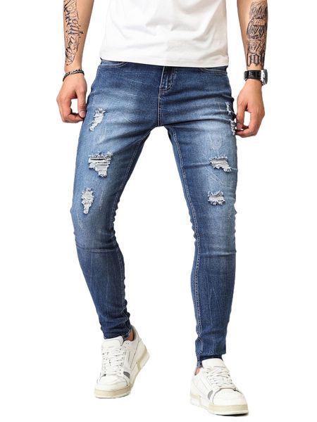

men slant pocket ripped jeans e8nr#, Blue