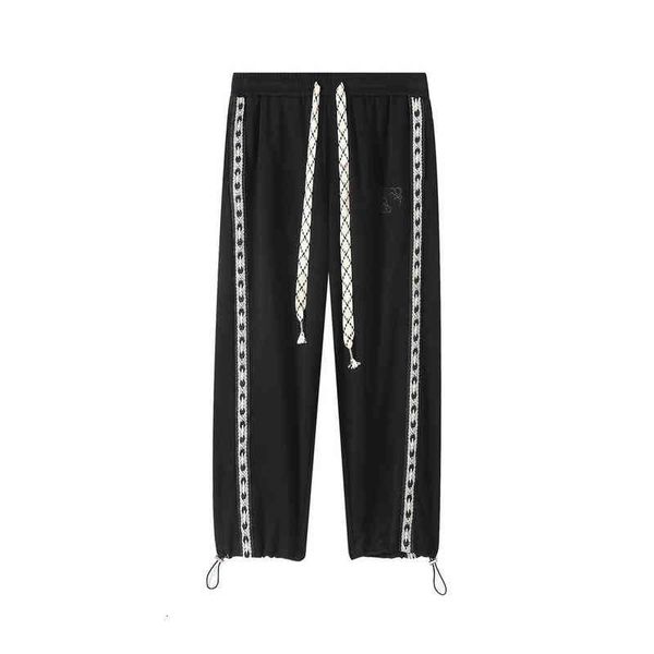 

spanish style mens sweatpants track pant casual designer solid color joggers pants floral letter embroidery trousers elastic waist,top, Black