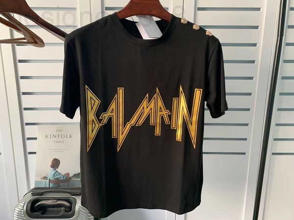 

women's t-shirt designer spring and summer new balman cotton lightning shoulder gold button t-shirt net red lovers a42j, White