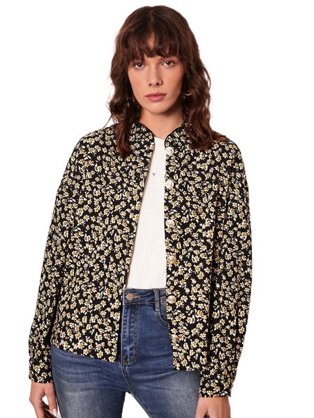 

allover floral print frill trim blouse i229#, White