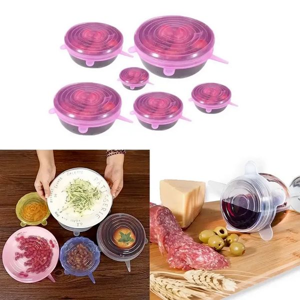 Coperchio di aspirazione in silicone universale 6 pezzi Sigillo sottovuoto facile Sigillante elasticizzato Ciotola Can Pan Tappi per pentole Coperchio Accessori per pentole da cucina F0811