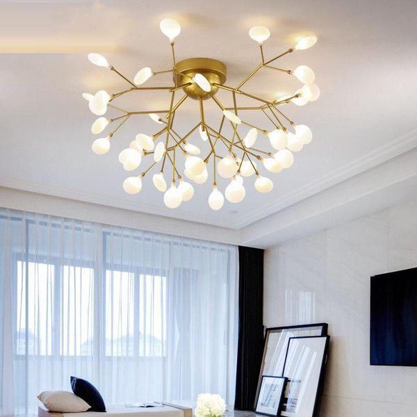 Kolye lambaları Modern Yatak Odası Led Altın Tavan Avizesi Aydınlatma Oturma Odası Akrilik Ateş Böceği Avizeleri Yaratıcı Ev Fikstürleri