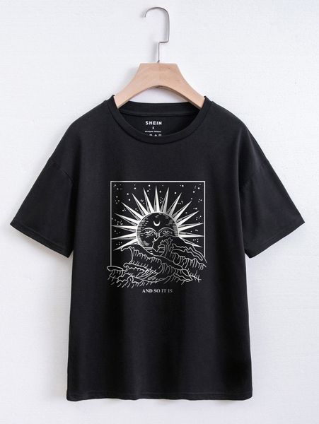 

sun and wave print drop shoulder tee 04ff#, White