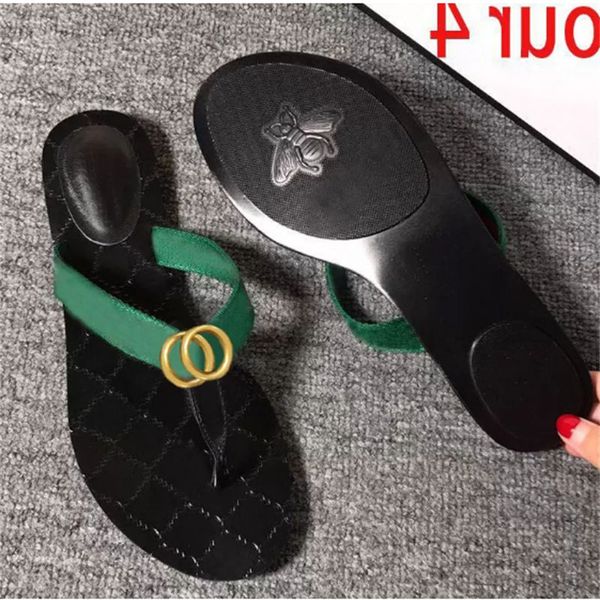

classic men slippers big bee summer rubber bottom woman beach slides letter flat heel designer sandals metal button lazy lady loafers flip f, Black