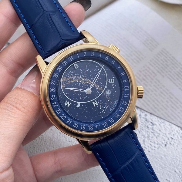 2022 Nieuwe luxe herenhorloges Quartz horloge van hoge kwaliteit Topmerk kalenderfunctie klok lederen riem modeaccessoires montre Het universum van sterren