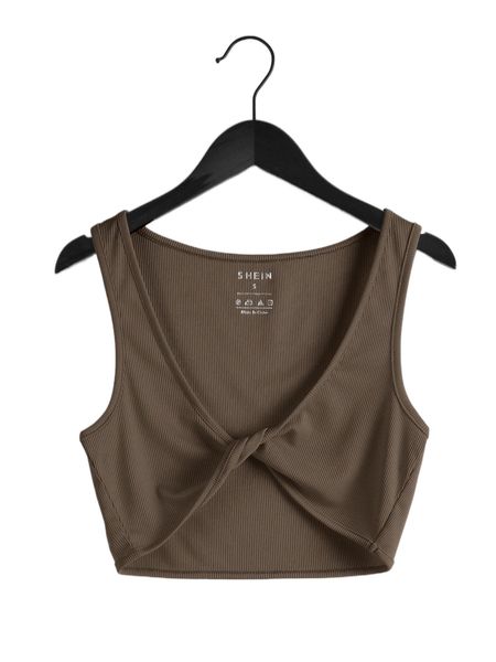 

rib knit twist front crop tank 65a6#, White