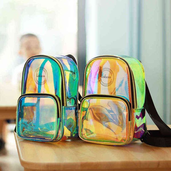 

fashion waterproof mini backpack laser holographic pvc bag tpu symphony colorful transparent backpack for girl 220609