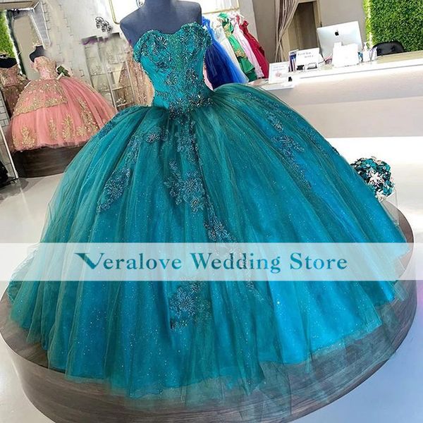 Luxus Quinceanera Kleider Ballkleid Emerald Green Plus Größe Mexikanische Prinzessin Masquerade Langes süßes 16 -Prom -Kleid 15 Jahre alt