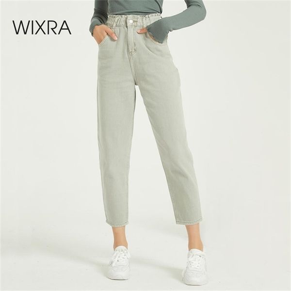 

wixra casual women's femme bf denim pants high waist pockets jeans trousers summer ladies streetwear jeans, Blue