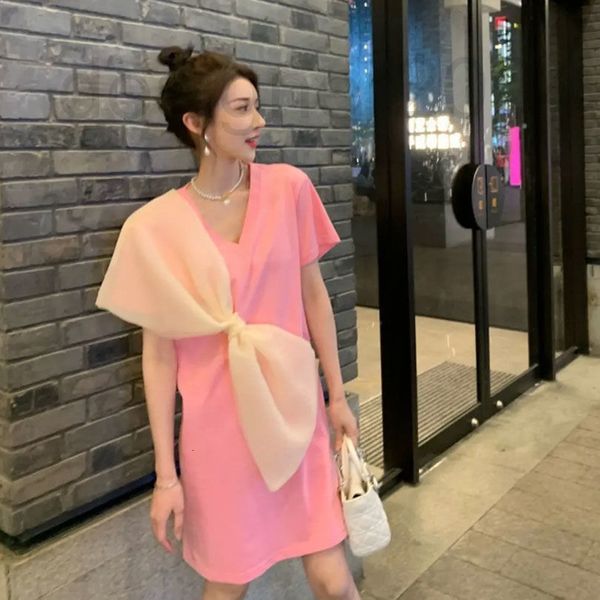 

casual dresses designer large bowknot dress v-neck small crowd design sense 2022 summer new fashion temperament knitted loose z4jt, Black;gray