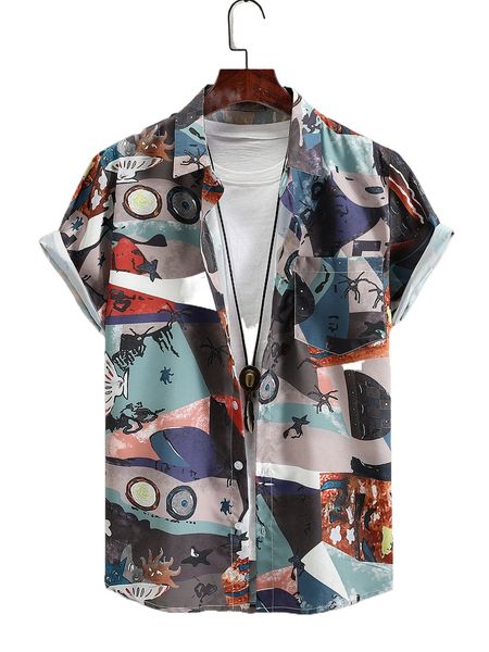 

men random geo print patched pocket shirt without tee x9dt#, White;black