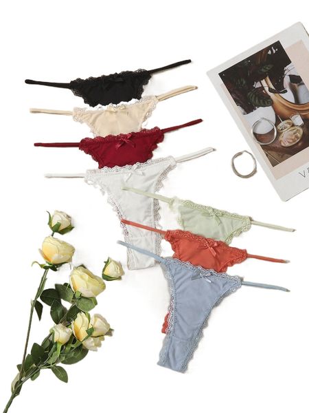 

7pack contrast lace panty c0go#, Black;red