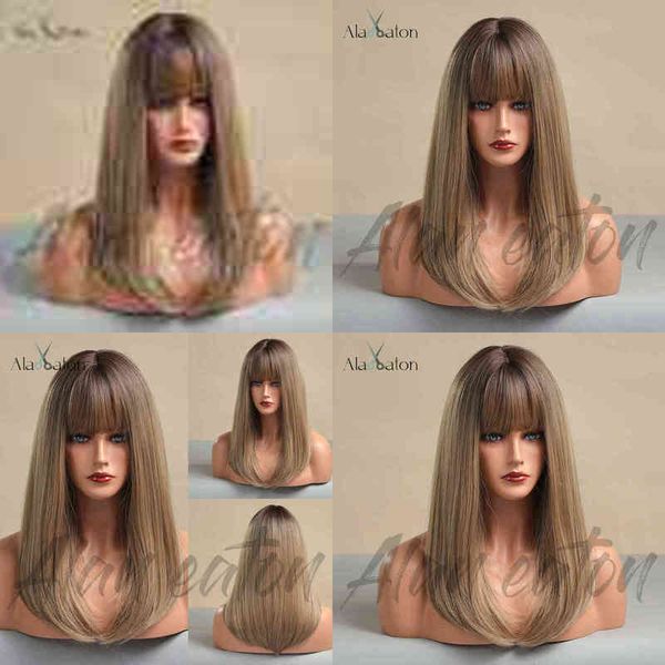 

wig female clavicle hair milk tea brown qi bangs inside buckle straight fashion wig wigs 220527, Black