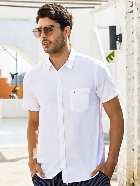 

men pocket patched button front shirt i5o6#, White;black