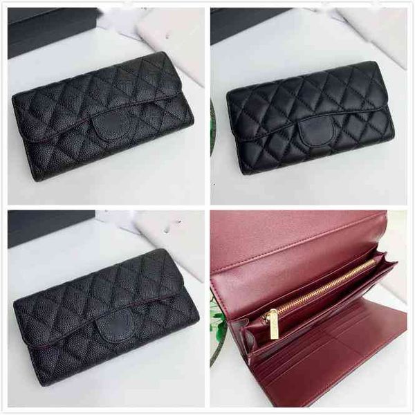 

luxury brand design 130 letter plaid cc chain clutch lambskin diamond pattern pouch women's le boy long wallet caviar leather purse zip, Red;black