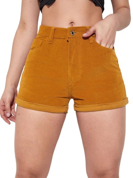 

pocket detail roll up hem corduroy shorts n1xa#, White;black