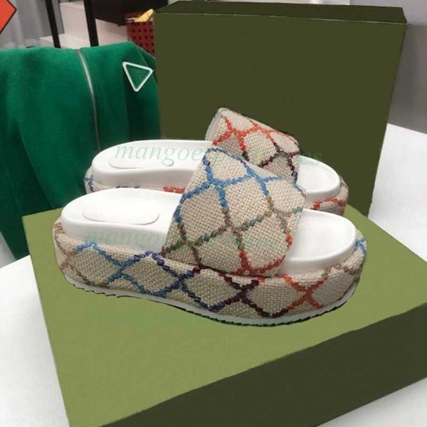 

2022 designer slippers fashion thick bottom sandals letter embroidery slides lady platform wedges sandal beach high heel with box size 35-45, Black