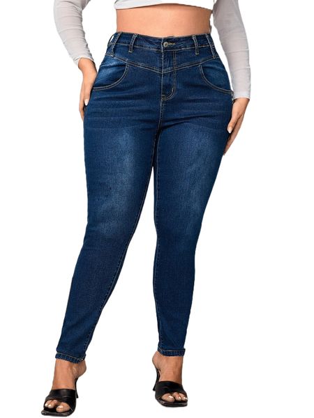 

plus high waist skinny jeans i7od#, Blue