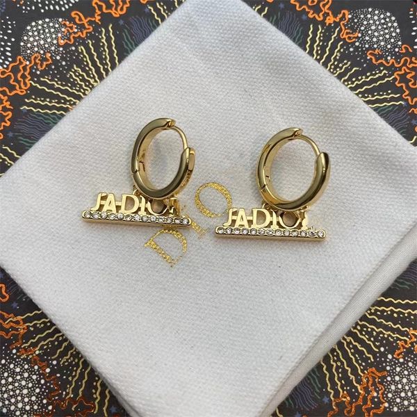 

letter row drill round earrings women's light gold simple earrings, Golden