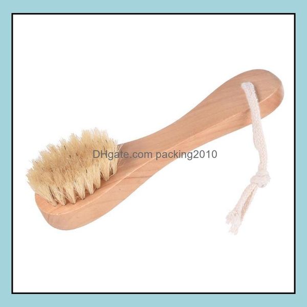 Spazzole da bagno Spugne Scrubber Accessori per il bagno Casa Giardino Setole di cinghiale naturali Spa Spazzola per il viso Viso con manico in legno Rimuovi nero