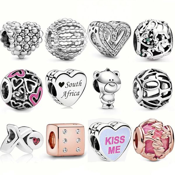 

memnon jewelry 925 sterling silver i love you charm beaded openwork sparkling hand heart charms xo script beads kiss bead fit 235a, Bronze;silver