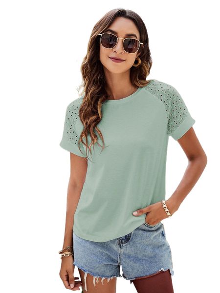 

contrast eyelet embroidery raglan sleeve tee g5wi#, White