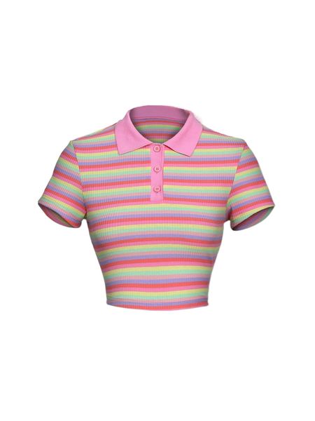 

rainbow striped polo tee d6ft#, White