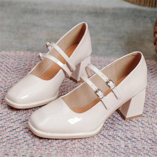

women pumps fashion high heels sandals shoes for ladies retro patent leather pointed toe heel shoes female elegant pump shoe, Black
