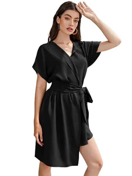 

x kes shawl collar batwing sleeve wrap belted dress v9eu#, Black;gray
