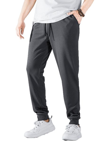 

men drawstring waist slant pocket sweatpants r871#, Black