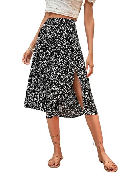 

h.igh w.aist leopard p.rint s.lit s.kirt w8gz#, Black