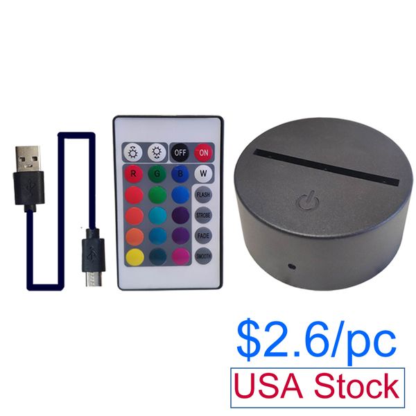 USA Stock RGB Cavo USB Touch Luci notturne Base della lampada a LED Luce notturna 3D Supporto per pannello in acrilico Telecomando per bar ristorante