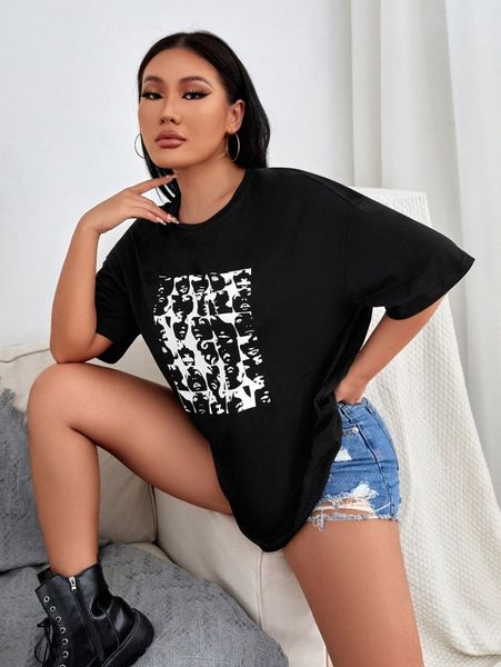 

sxy figure graphic drop shoulder tee u4da#, White