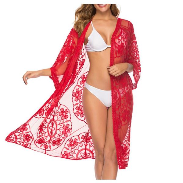 

women's swimwear women bikini beach crochet cover-up lace hollow sheer blouse dress summer seaside holiday swimsuit cover a316women&#03, White;black