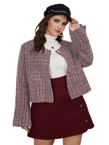 

plus plaid button through tweed overcoat 77qx#, Black