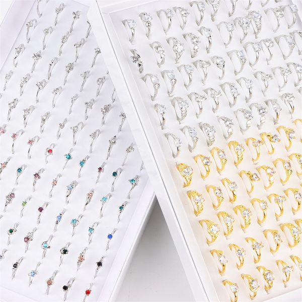 

30pcs/lot fashion trendy sparkling rings for women female wedding engagement zircon jewelry mix style party gifts, Slivery;golden