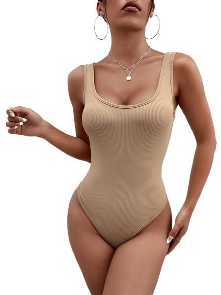 

rib-knit scoop neck bodysuit 84hg#, White