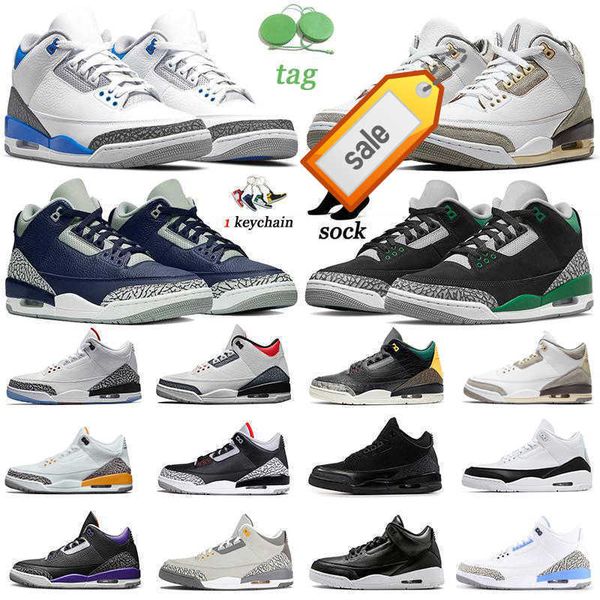

uality basketball shoes jumpman 3s men 3 pine green medium grey sneakers racer blue midnight navy pure white mens trainers outdoor b, Black