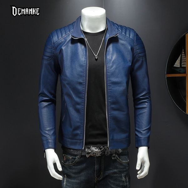 

demanke men autumn brand pu leather jacket men causal vintage spring outfit design motor biker leather jacket coat men 220816, Black;brown