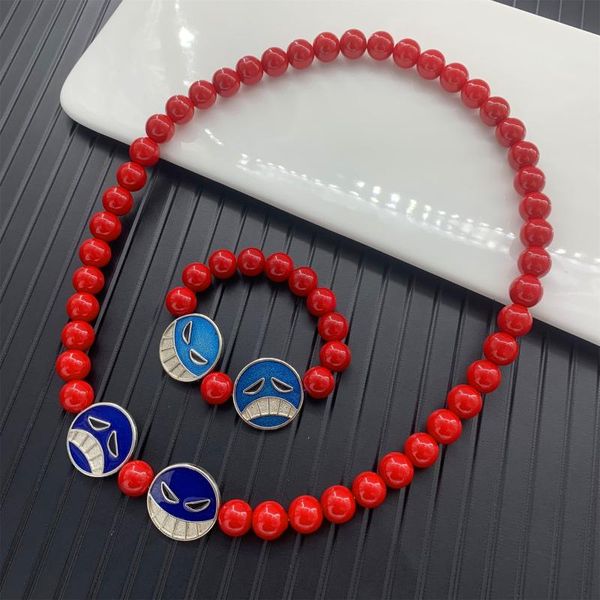 Catena a maglie Anime A Piece Portgas D Ace Fire Fist Cosplay Perline rosse Bracciali Puntelli Fascino Gioielli Girocollo Kolye Regali per uomini e donneLink