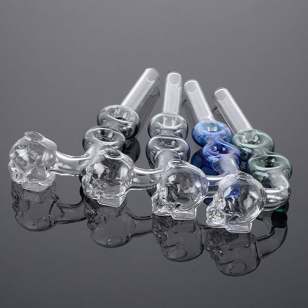 Schädel Cool Pyrex Glas Ölbrenner Rohr Gerade Rohr Tabakpfeifen Mini Löffel Handpfeifen Bunte Pfeife SW130