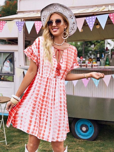 

knot neck tie dye dress h9wr#, Black;gray