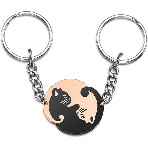 Correspondência de gato de quebra-cabeça de fósforo preto e branco Keychain Keychain para amigos jóias presentes de formatura perfeita presente de aniversário para as mulheres