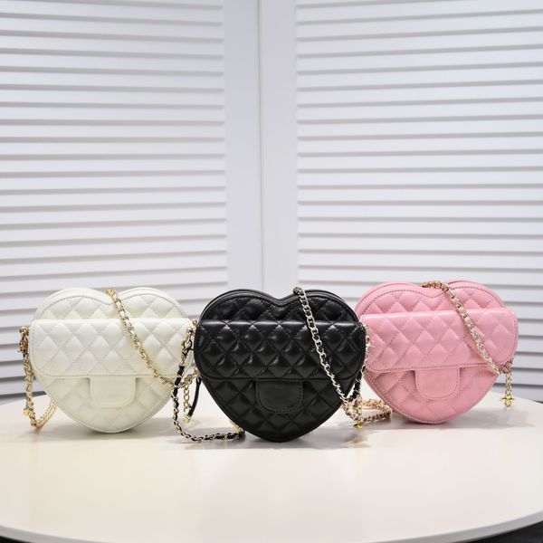 

ly 22ssclassic mini heart style quilted vanity bags ghw chain crossbody shoulder purse cosmetic case outdoor sacoche pink white black design