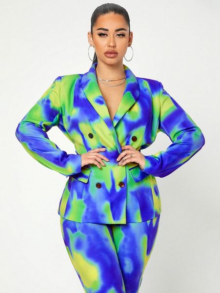 

sxy tie dye shawl collar double breasted blazer r3qj#, White